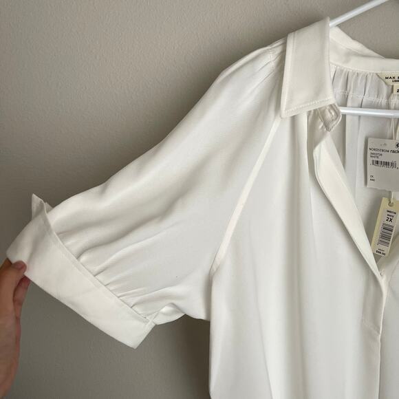 NWT Max Studio White Textured Puff Sleeve Blouse (2X) - Picture 4 of 9